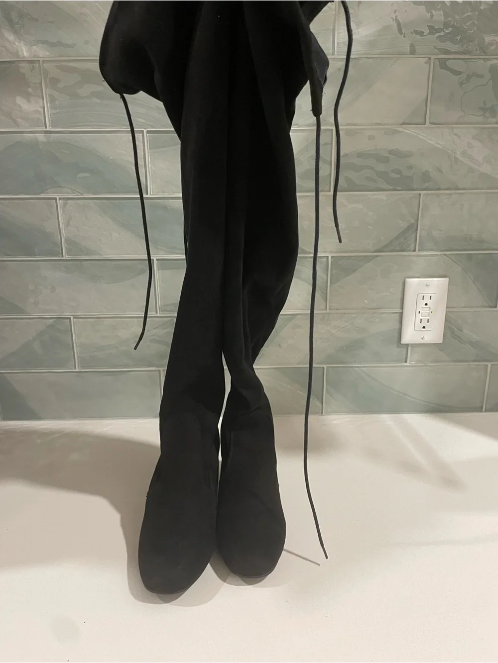 Chinese Laundry Black Over-the-Knee Stretch Tie Boots